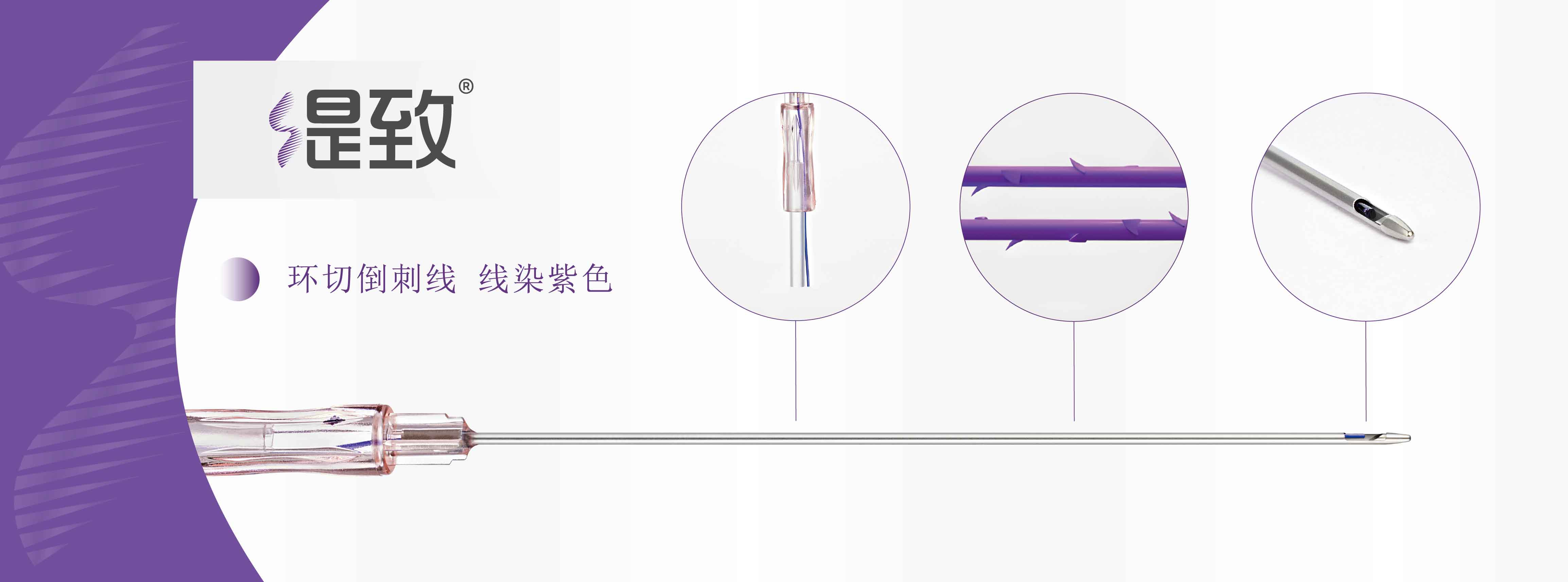 环切倒刺线  线染紫色